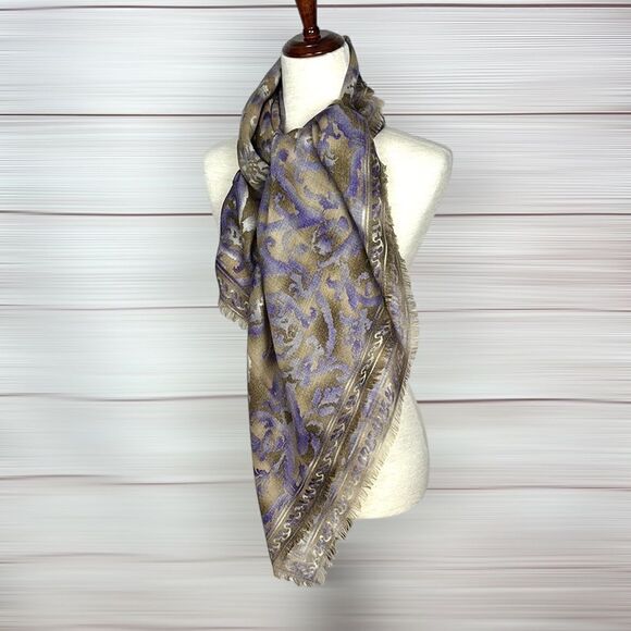 Ellen Tracy Large Square Scarf Lilac Taupe Abstract Print - Picture 3 of 10